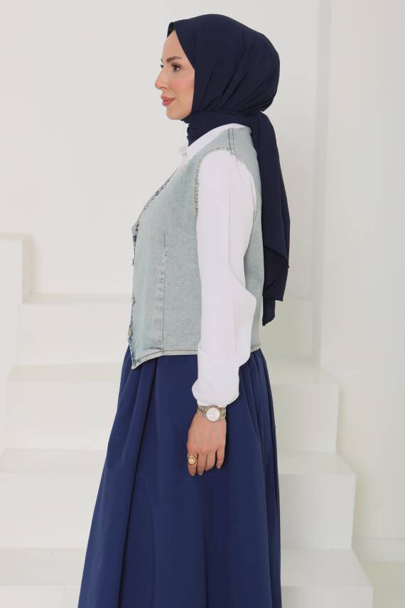 Denim Kısa Yelek Mavi-tint - 27099 - 7