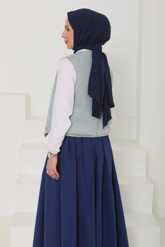 Denim Kısa Yelek Mavi-tint - 27099 - 8