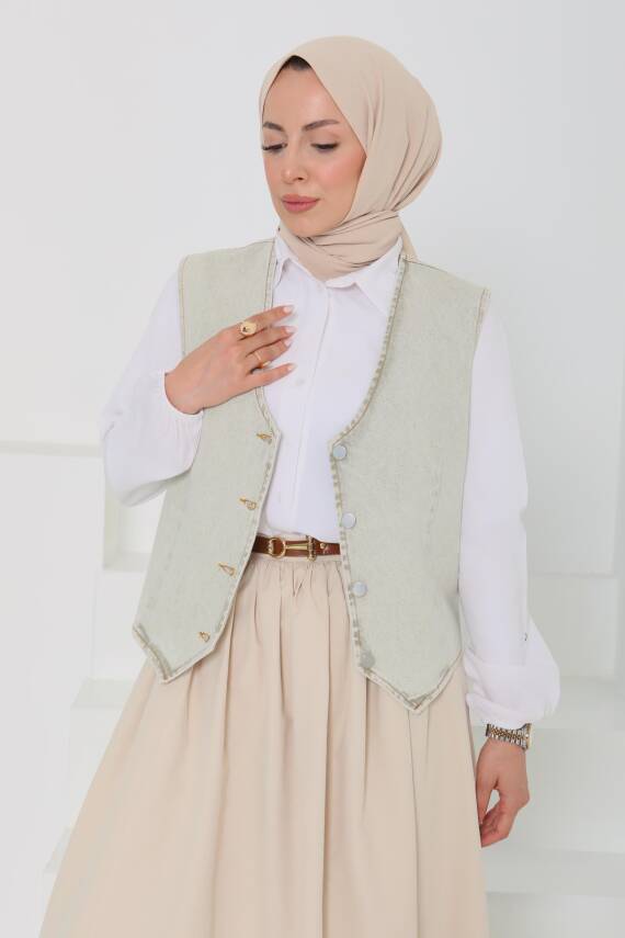 Denim Kısa Yelek Taş - 27099 - 2