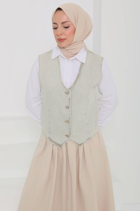 Denim Kısa Yelek Taş - 27099 - 3
