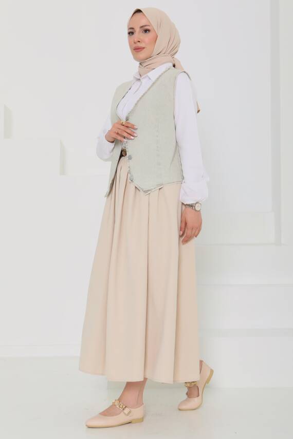Denim Kısa Yelek Taş - 27099 - 5
