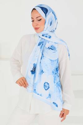 Desenli Bambu Kare Şal Bebe Mavi - 27523 - 3