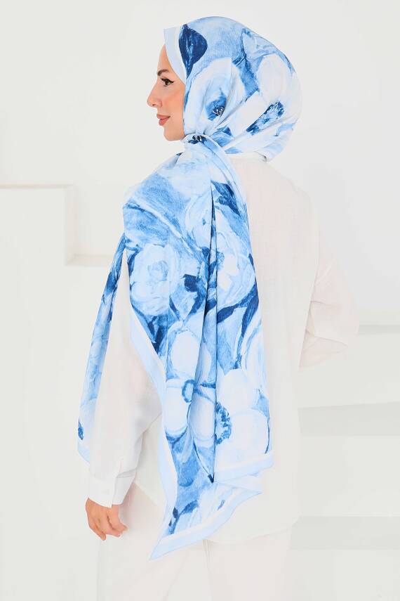 Desenli Bambu Kare Şal Bebe Mavi - 27523 - 4