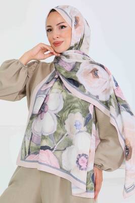 Desenli Bambu Kare Şal Bej - 27523 - 2