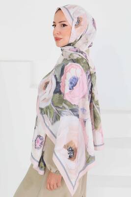 Desenli Bambu Kare Şal Bej - 27523 - 3