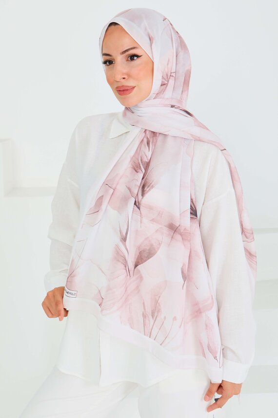 Desenli Bambu Kare Şal Bej - 27525 - 1