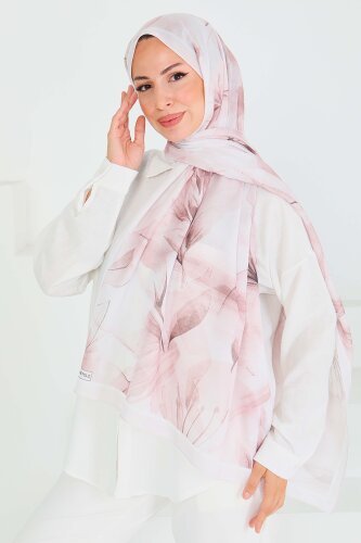 Desenli Bambu Kare Şal Bej - 27525 - 3