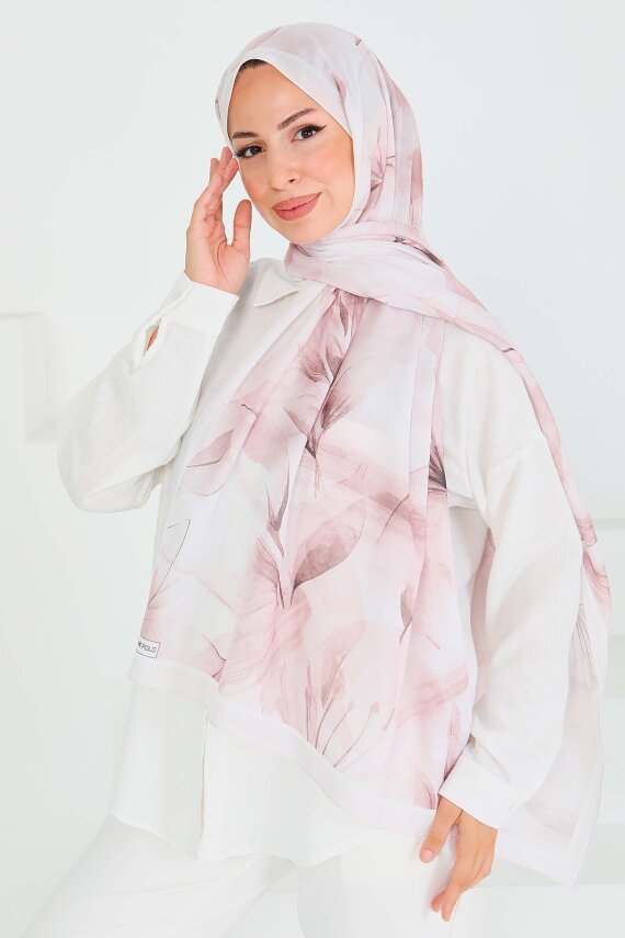 Desenli Bambu Kare Şal Bej - 27525 - 3