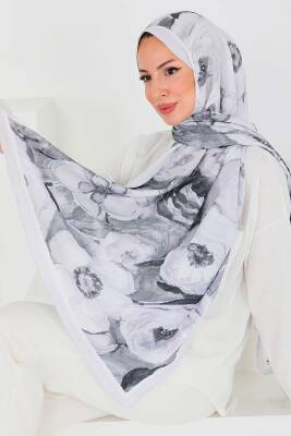 Desenli Bambu Kare Şal Gri - 27523 