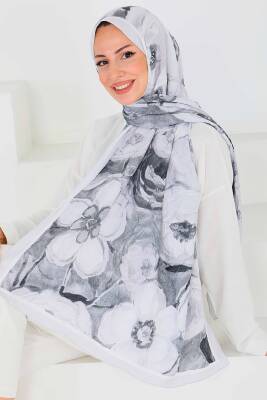 Desenli Bambu Kare Şal Gri - 27523 - 2