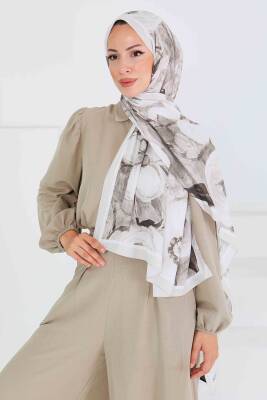 Desenli Bambu Kare Şal Haki - 27523 - 3