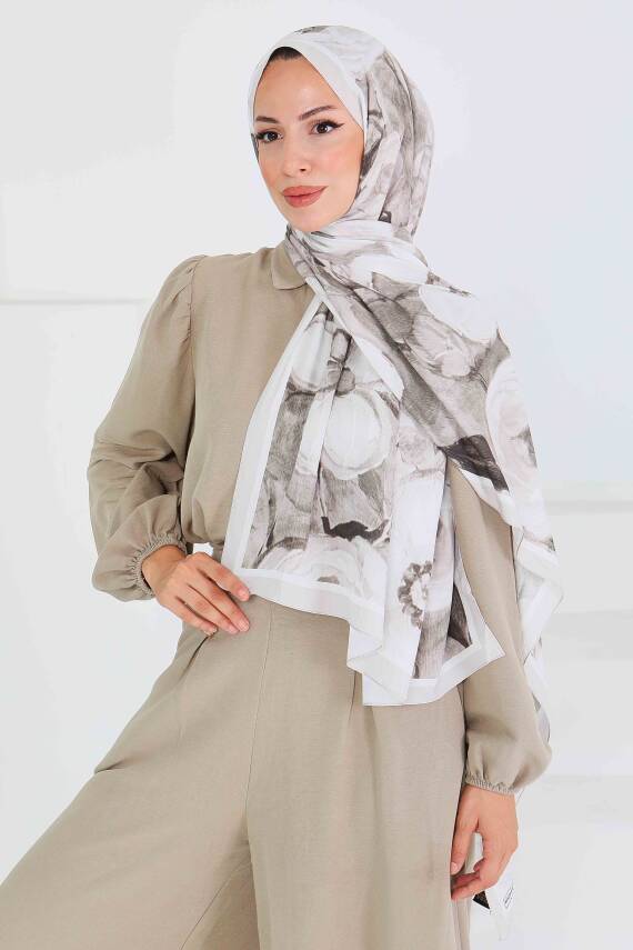 Desenli Bambu Kare Şal Haki - 27523 - 3