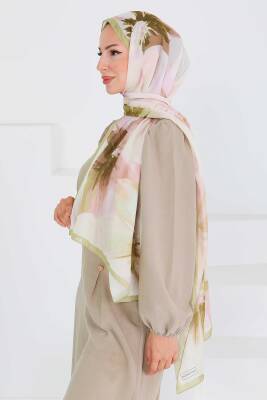 Desenli Bambu Kare Şal Haki - 27524 - 3