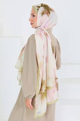 Desenli Bambu Kare Şal Haki - 27524 - 4