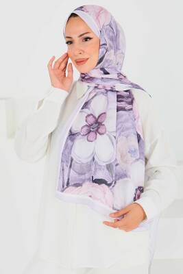 Desenli Bambu Kare Şal Lila - 27523 