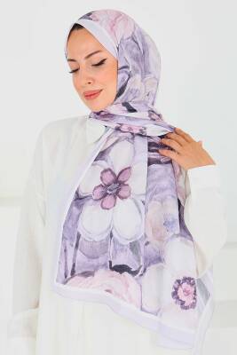 Desenli Bambu Kare Şal Lila - 27523 - 3