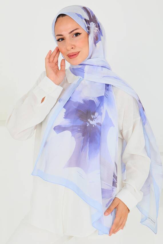 Desenli Bambu Kare Şal Lila - 27524 - 1