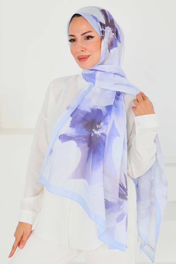 Desenli Bambu Kare Şal Lila - 27524 - 2