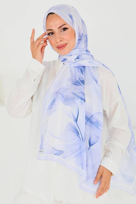 Desenli Bambu Kare Şal Lila - 27525 - 2
