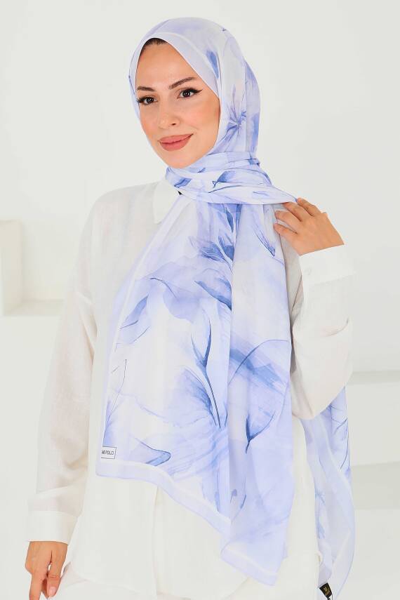 Desenli Bambu Kare Şal Lila - 27525 - 3