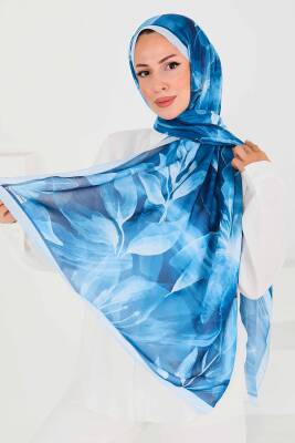 Desenli Bambu Kare Şal Mavi - 27525 - 3