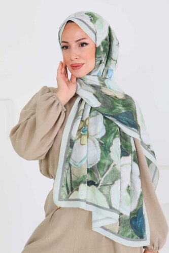 Desenli Bambu Kare Şal Mint - 27523 - 2