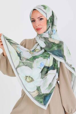 Desenli Bambu Kare Şal Mint - 27523 