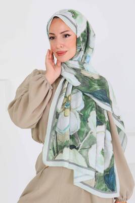 Desenli Bambu Kare Şal Mint - 27523 - 2
