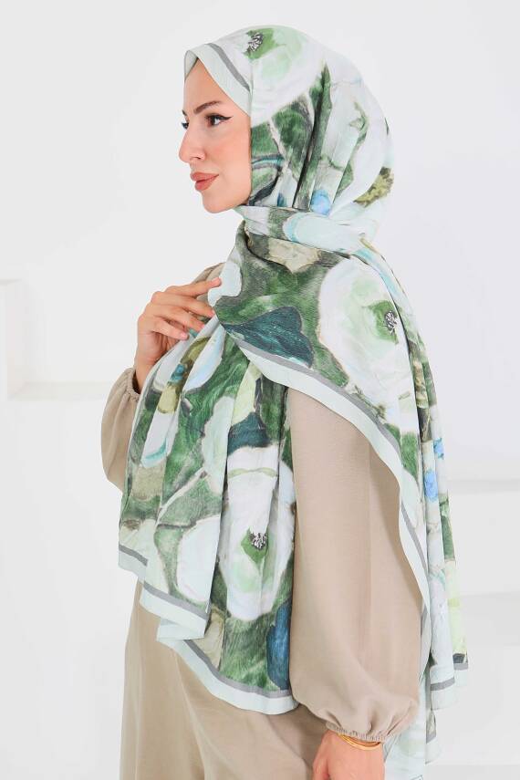 Desenli Bambu Kare Şal Mint - 27523 - 3