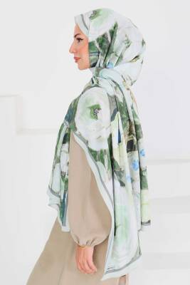 Desenli Bambu Kare Şal Mint - 27523 - 5
