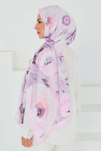 Desenli Bambu Kare Şal Pudra - 27523 - 4