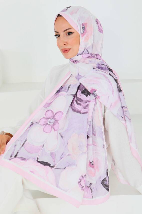 Desenli Bambu Kare Şal Pudra - 27523 - 2