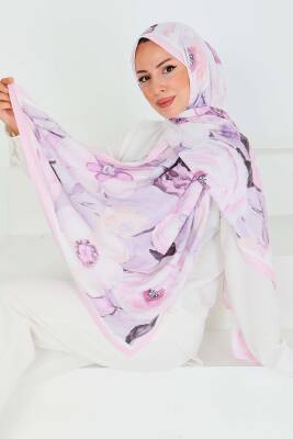 Desenli Bambu Kare Şal Pudra - 27523 - 3