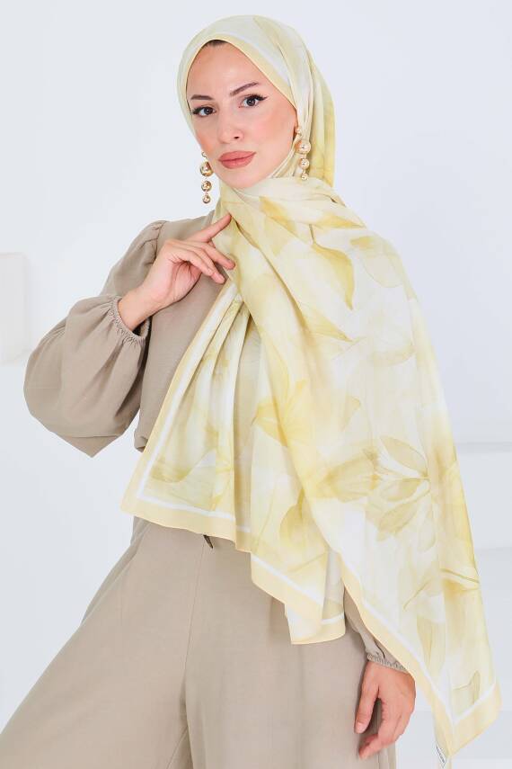 Desenli Bambu Kare Şal Sari - 27525 - 1
