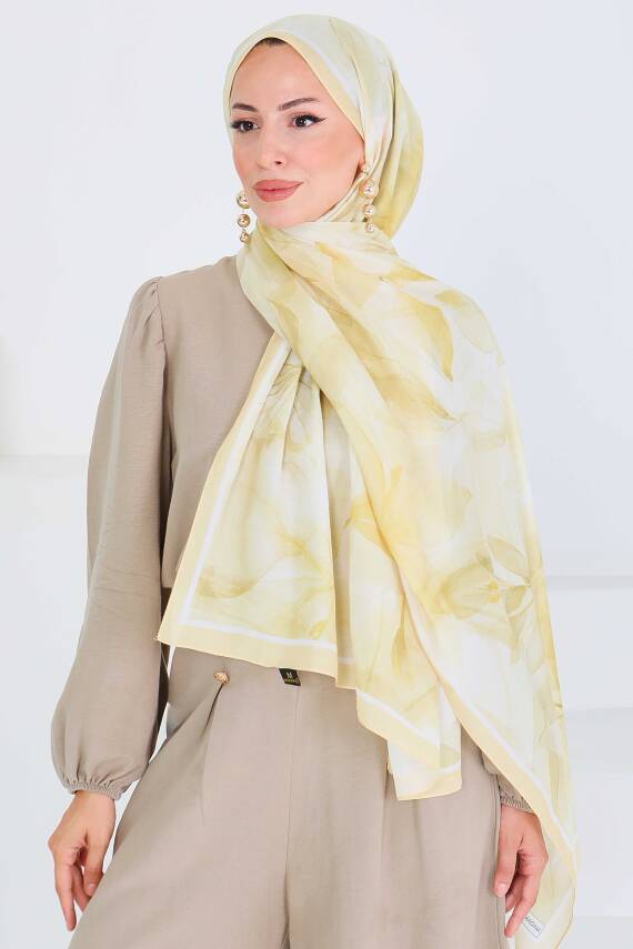 Desenli Bambu Kare Şal Sari - 27525 - 2