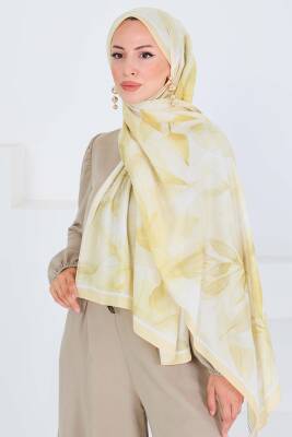 Desenli Bambu Kare Şal Sari - 27525 - 3