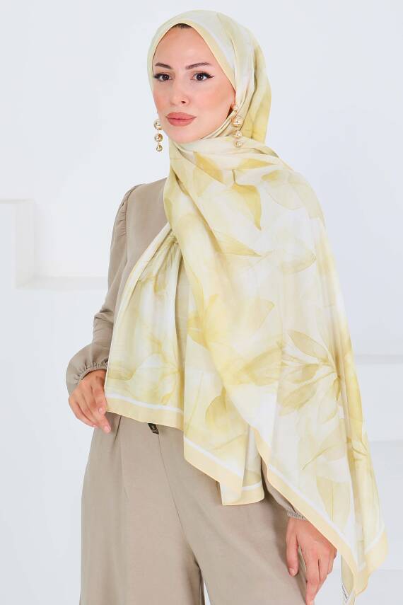 Desenli Bambu Kare Şal Sari - 27525 - 3