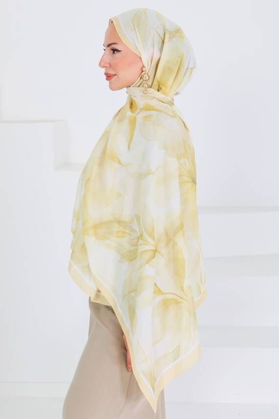 Desenli Bambu Kare Şal Sari - 27525 - 4