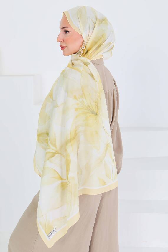 Desenli Bambu Kare Şal Sari - 27525 - 5