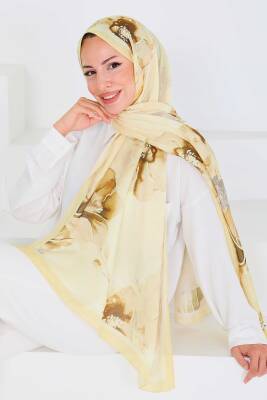 Desenli Bambu Kare Şal Sari - 27526 - 1