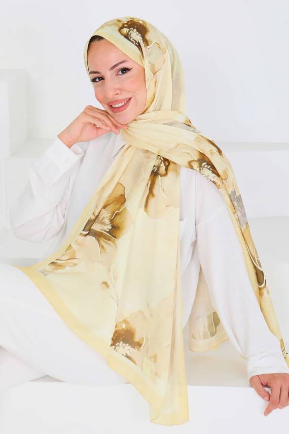 Desenli Bambu Kare Şal Sari - 27526 - 1