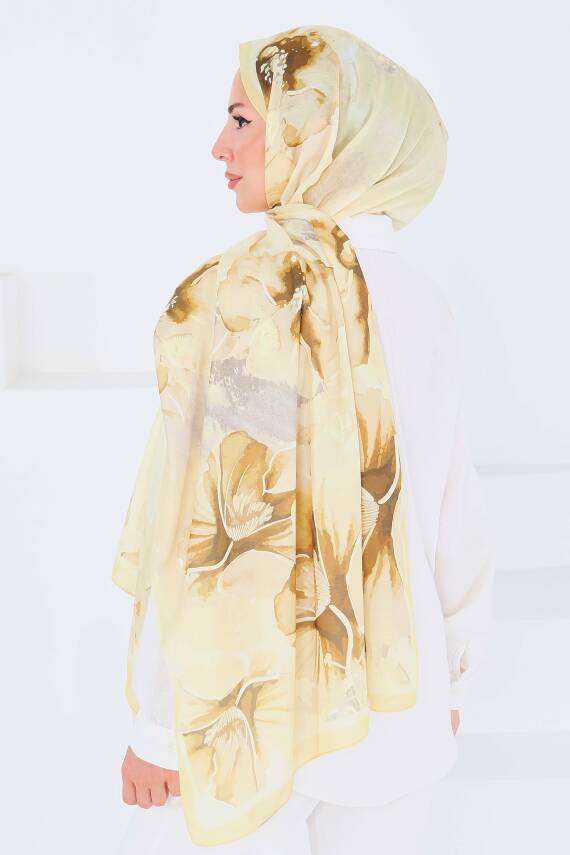 Desenli Bambu Kare Şal Sari - 27526 - 2