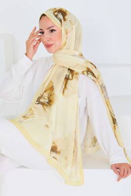 Desenli Bambu Kare Şal Sari - 27526 - 3