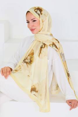 Desenli Bambu Kare Şal Sari - 27526 - 4