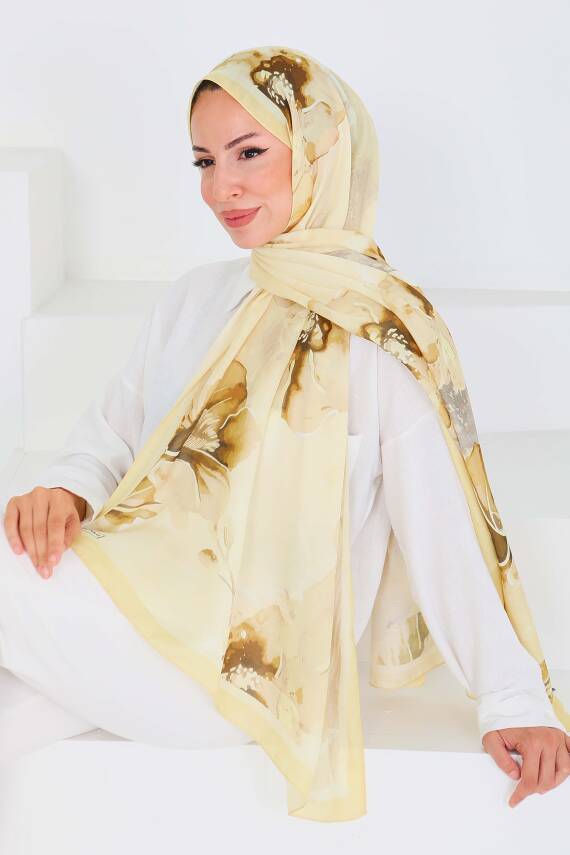 Desenli Bambu Kare Şal Sari - 27526 - 4