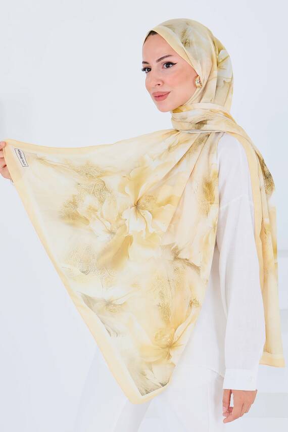 Desenli Bambu Kare Şal Sari - 27528 - 1