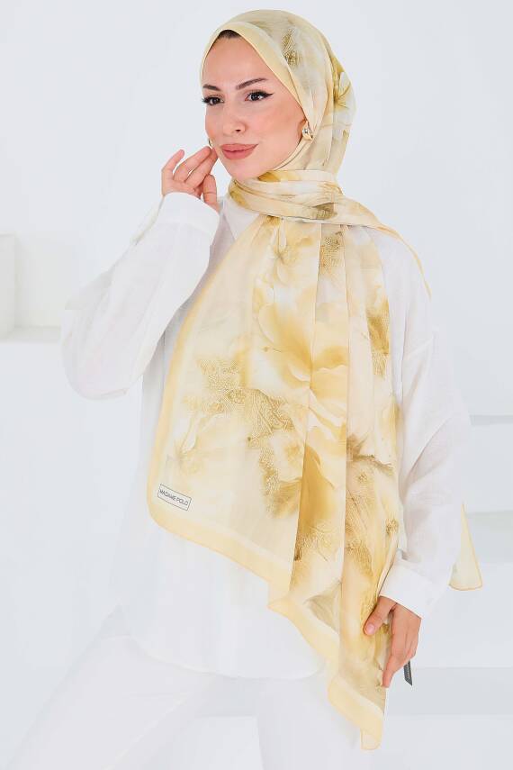 Desenli Bambu Kare Şal Sari - 27528 - 2