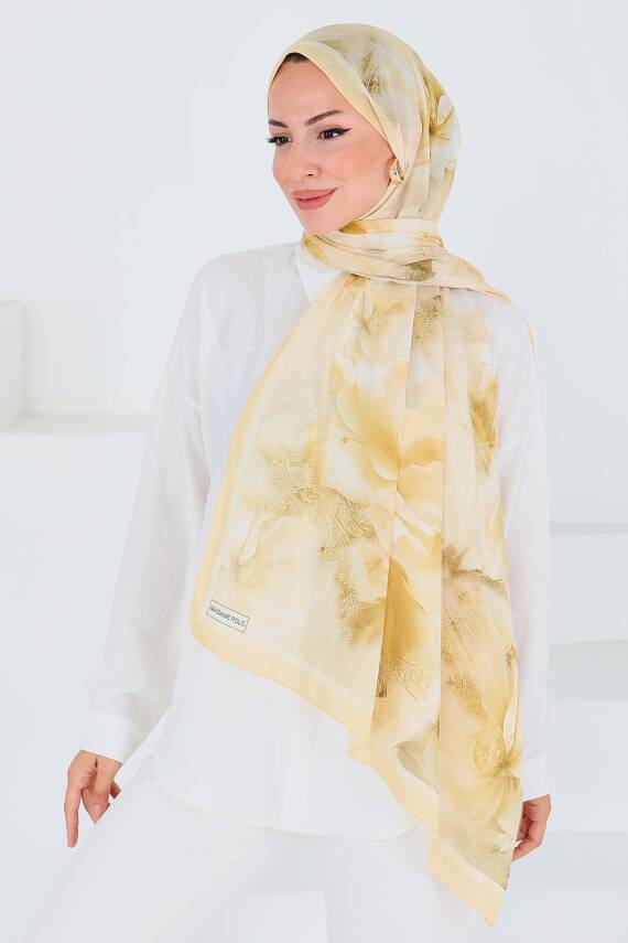 Desenli Bambu Kare Şal Sari - 27528 - 3