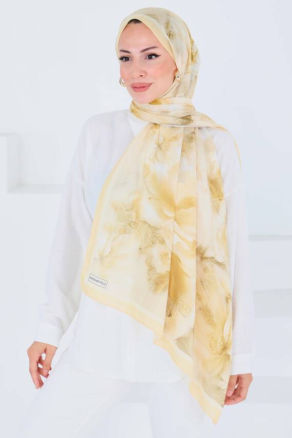 Desenli Bambu Kare Şal Sari - 27528 - 4