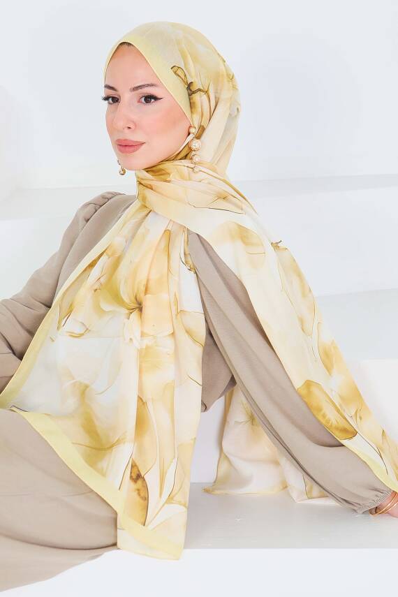 Desenli Bambu Kare Şal Sari - 27529 - 1